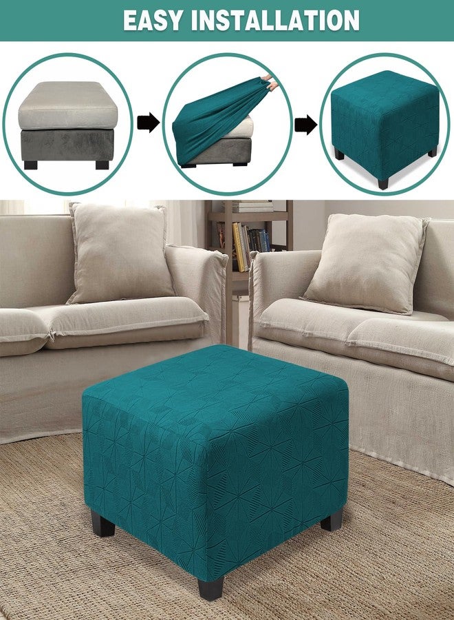 GERLNF Square Ottoman Cover, Soft Knitted Jacquard Cover for Ottoman Square, Living Room Storage Stool Ottoman Cover Footstool Protection (Dark Green, Large) - Image 4